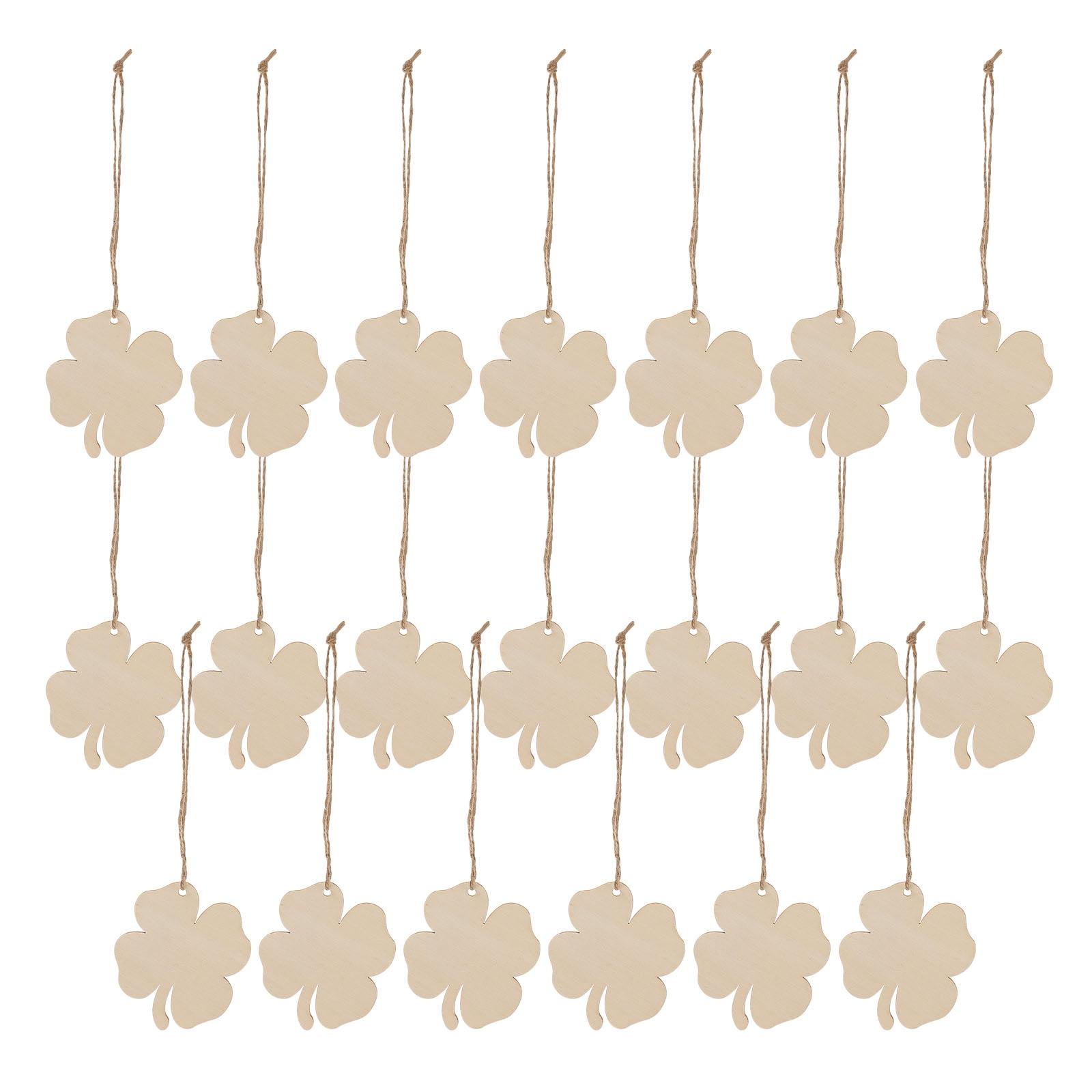 Ortofally 20pcs Four Leaf Ornaments Hanging Decor Unfinished Wooden Ornaments Wooden Shamrock Cutouts Wooden Slices Party Favors for DIY Crafts Beige