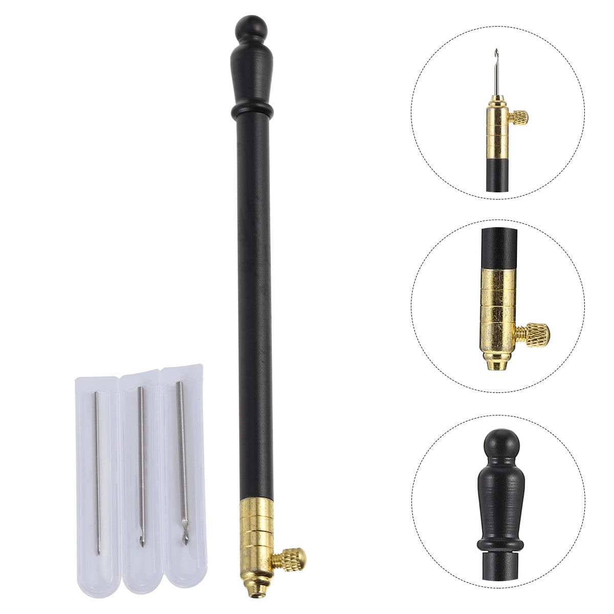 Ortofally 1 Set of Metal Handle Set Hooks with 3 Needles French Crochet Tool for Embroidery Beading ( Black ) 11X1CM Black