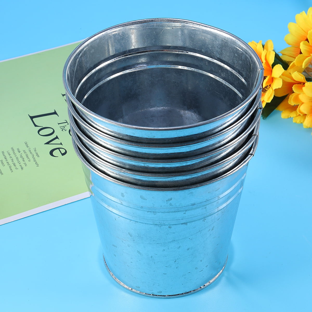 Ortofally 5Pcs Galvanized Metal Flower Pot Rustic Small Metal Buckets Vintage Farmhouse Flower Vase Candy Holder for Garden Landscape Decors 5pcs Silver