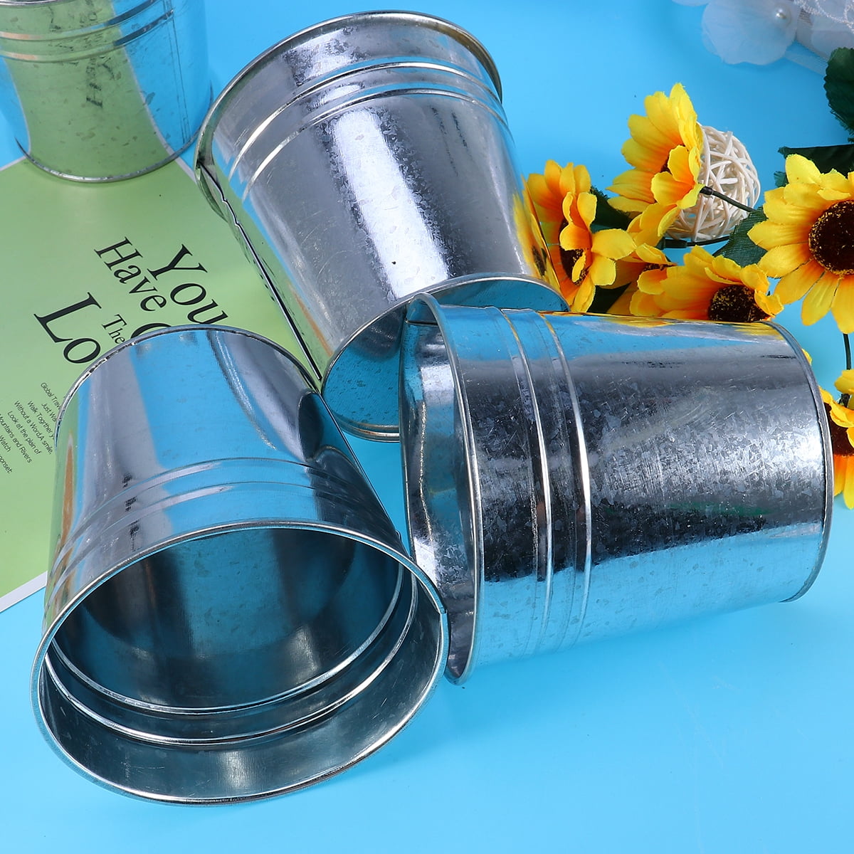 Ortofally 5Pcs Galvanized Metal Flower Pot Rustic Small Metal Buckets Vintage Farmhouse Flower Vase Candy Holder for Garden Landscape Decors 5pcs Silver