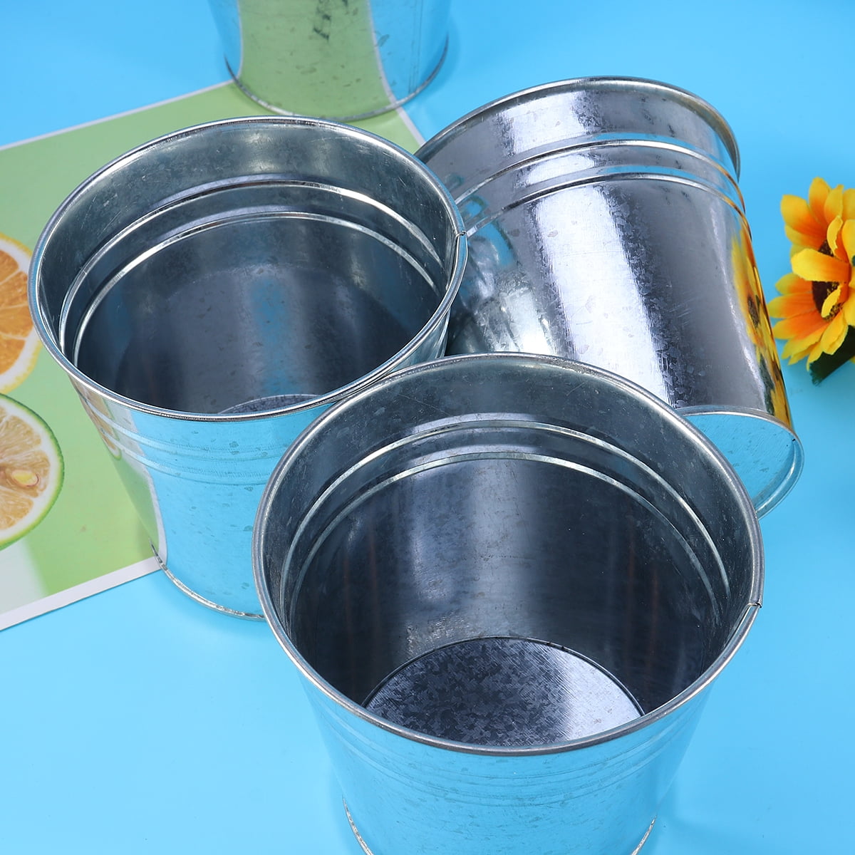 Ortofally 5Pcs Galvanized Metal Flower Pot Rustic Small Metal Buckets Vintage Farmhouse Flower Vase Candy Holder for Garden Landscape Decors 5pcs Silver