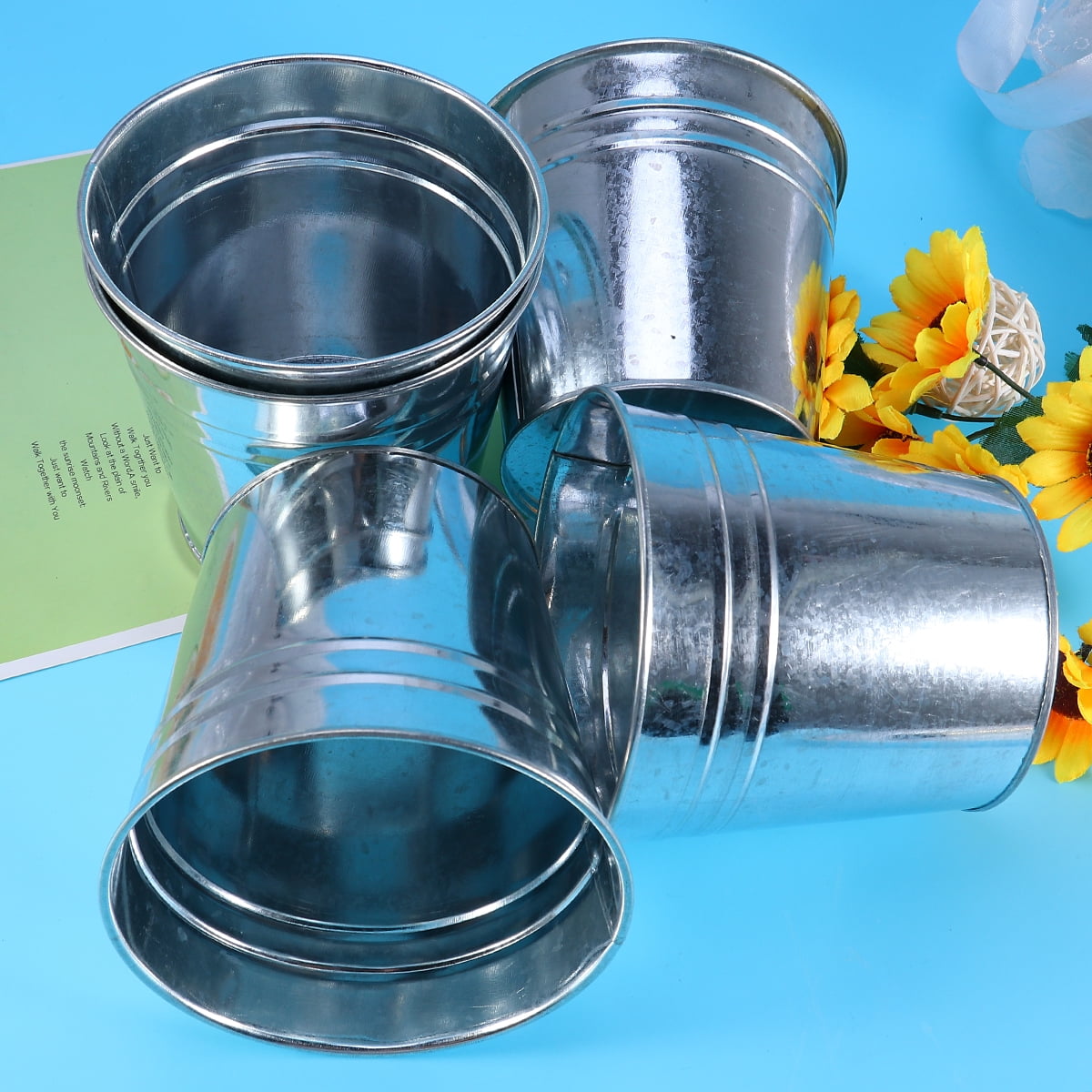 Ortofally 5Pcs Galvanized Metal Flower Pot Rustic Small Metal Buckets Vintage Farmhouse Flower Vase Candy Holder for Garden Landscape Decors 5pcs Silver