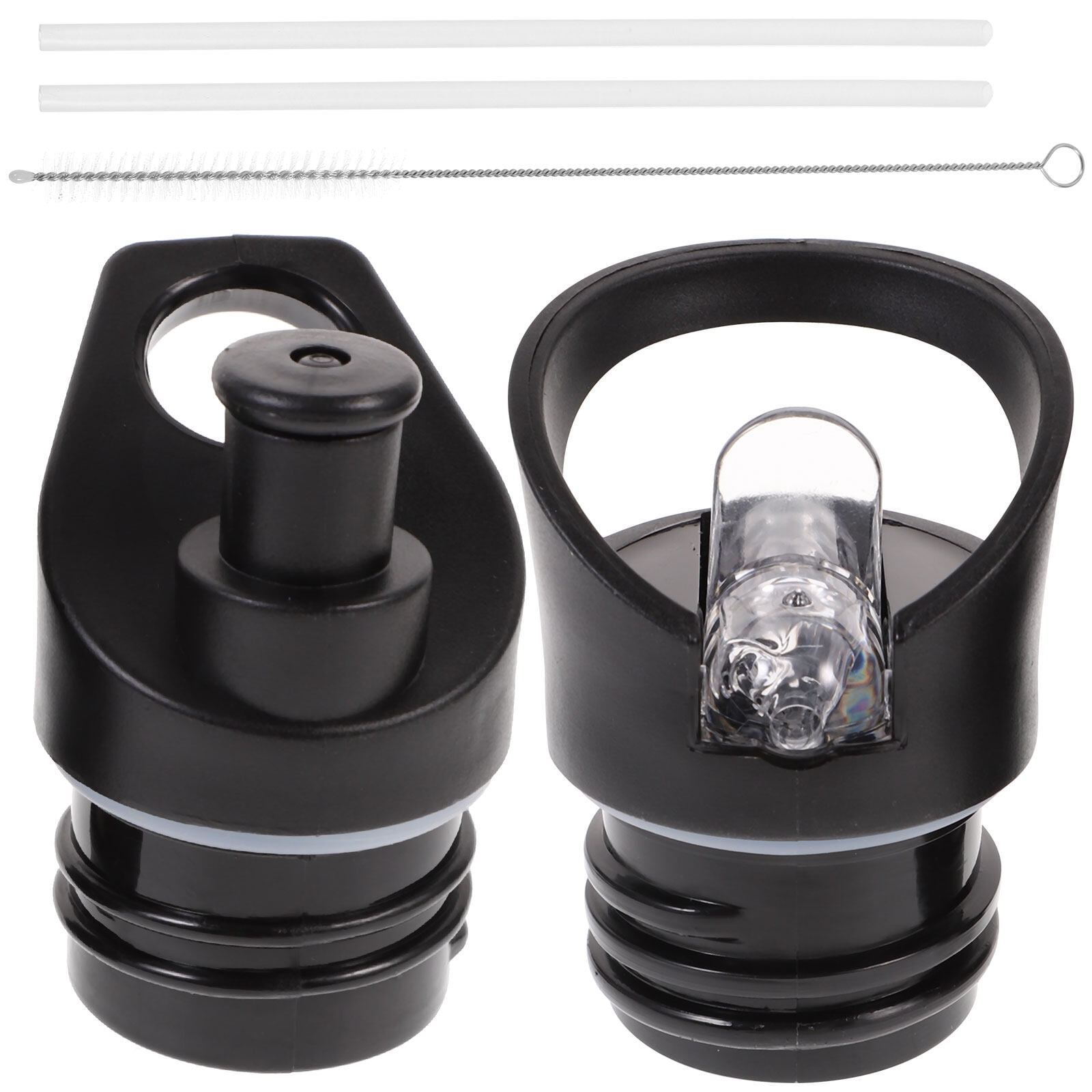 Worgeous 2 Pcs Straw Lid Drink Sports Bottle Lunch Black