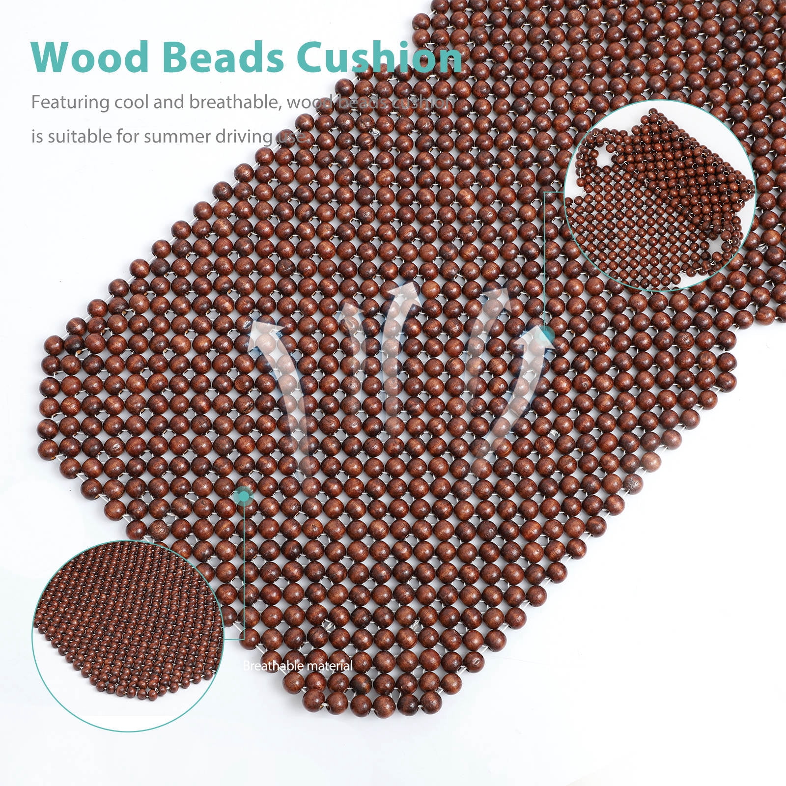 SWETRACE Car Seat Pads Wooden Beads Seat Cushion Breathable Coffee 1 Pc 53.45 x 17.68 x 0.79 inch