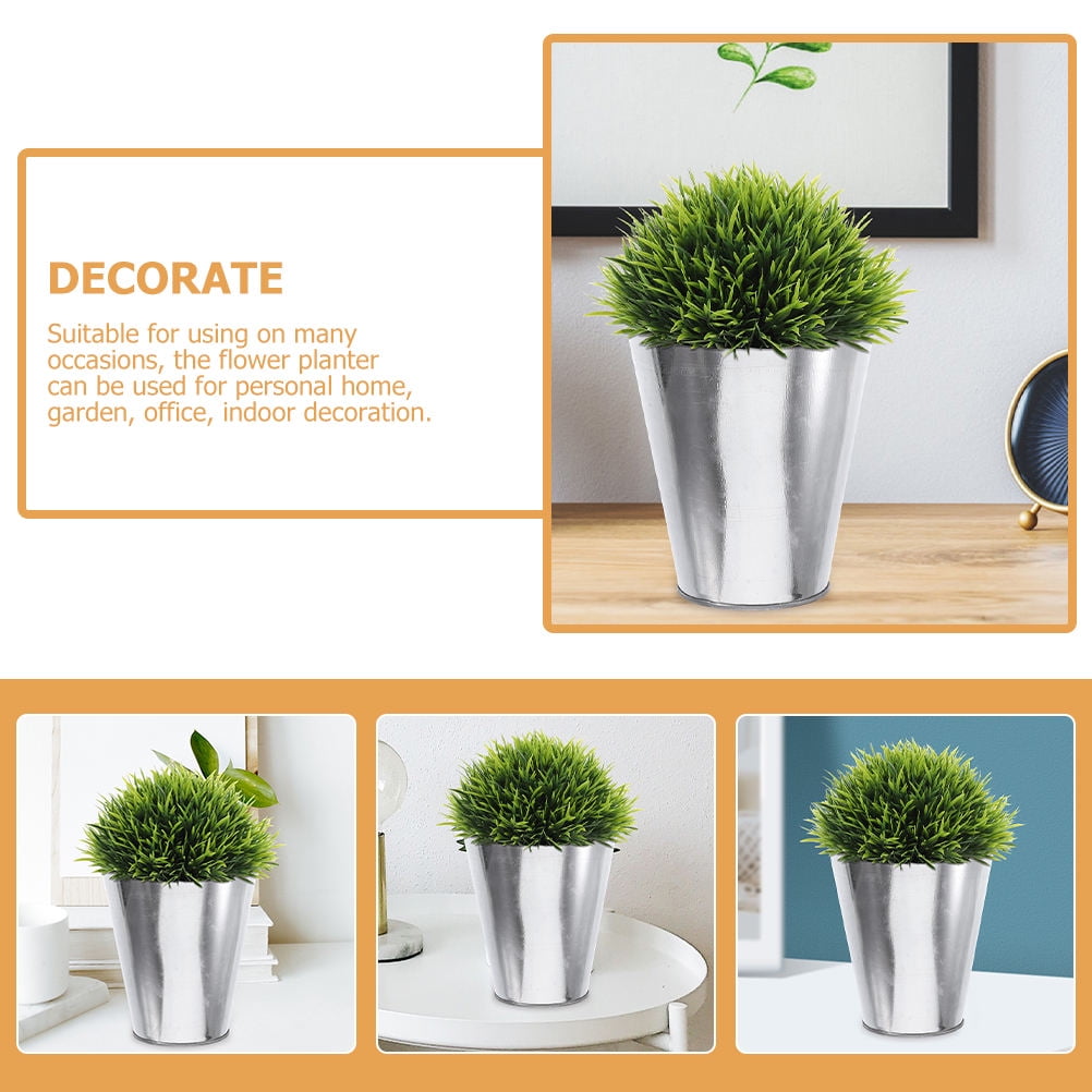 SWETRACE 3Pcs Round Silver Flower Bucket for Floral Arrangement 12X5.1in Iron Material
