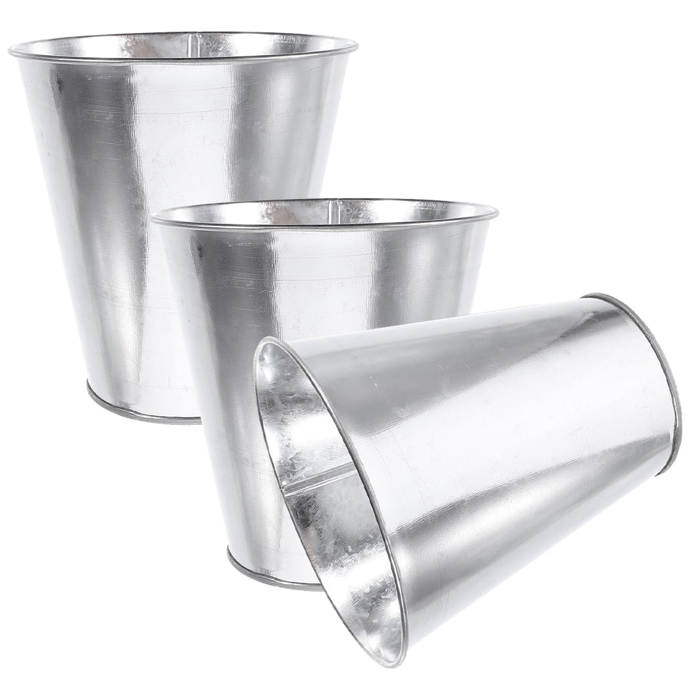 SWETRACE 3Pcs Round Silver Flower Bucket for Floral Arrangement 12X5.1in Iron Material