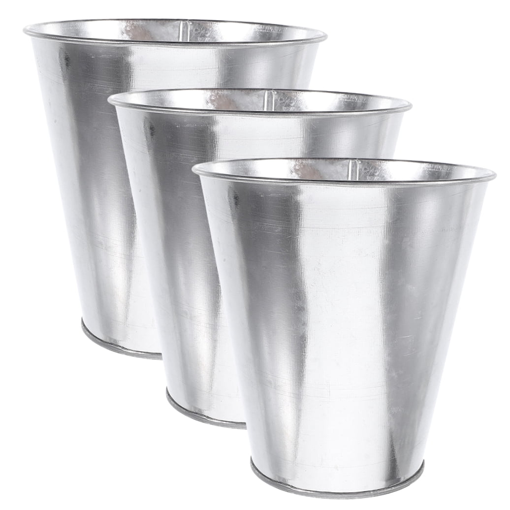 SWETRACE 3Pcs Round Silver Flower Bucket for Floral Arrangement 12X5.1in Iron Material