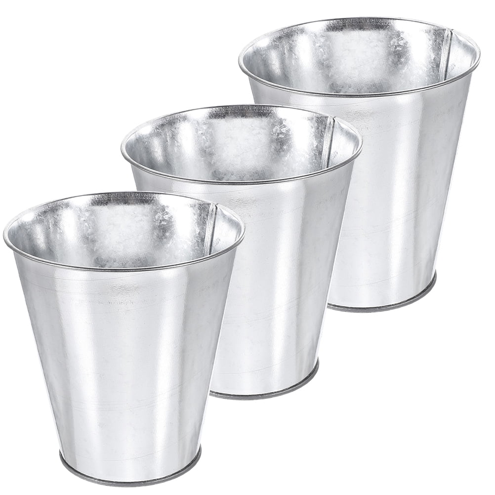 SWETRACE 3Pcs Round Silver Flower Bucket for Floral Arrangement 12X5.1in Iron Material