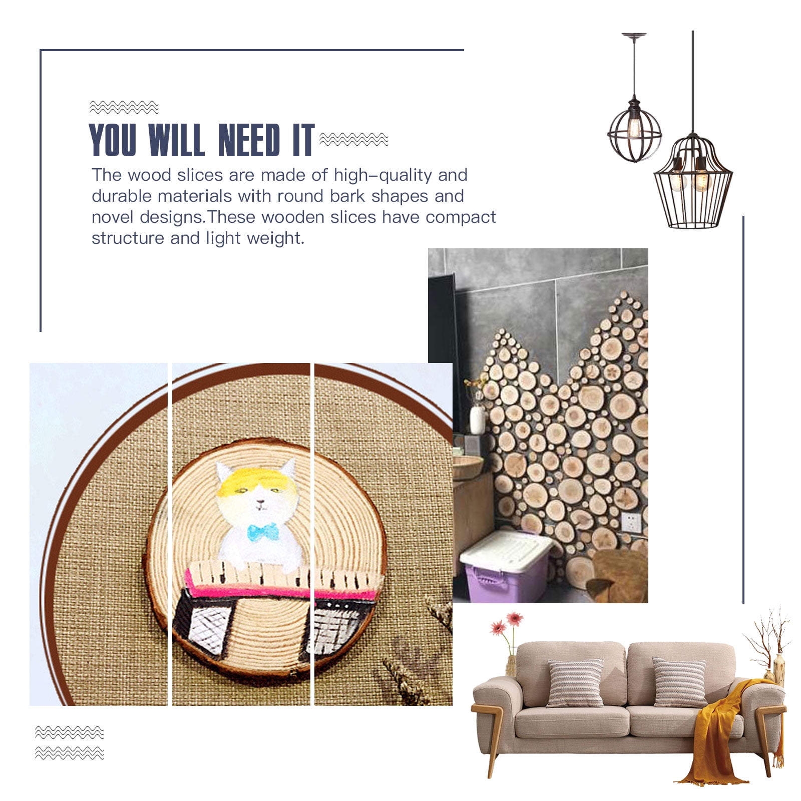 SWETRACE 1 Set Diy Wood Slices for Wedding Decorations Light Brown Round Bark Shapes Smooth Surface