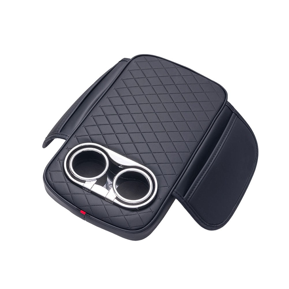 Car Armrest Cushion With 2 Cup Holder And Side Pocket Pu Leather Black Car Armrest Cushion With 2 Cup Holder And Side Pocket Pu Leather Black