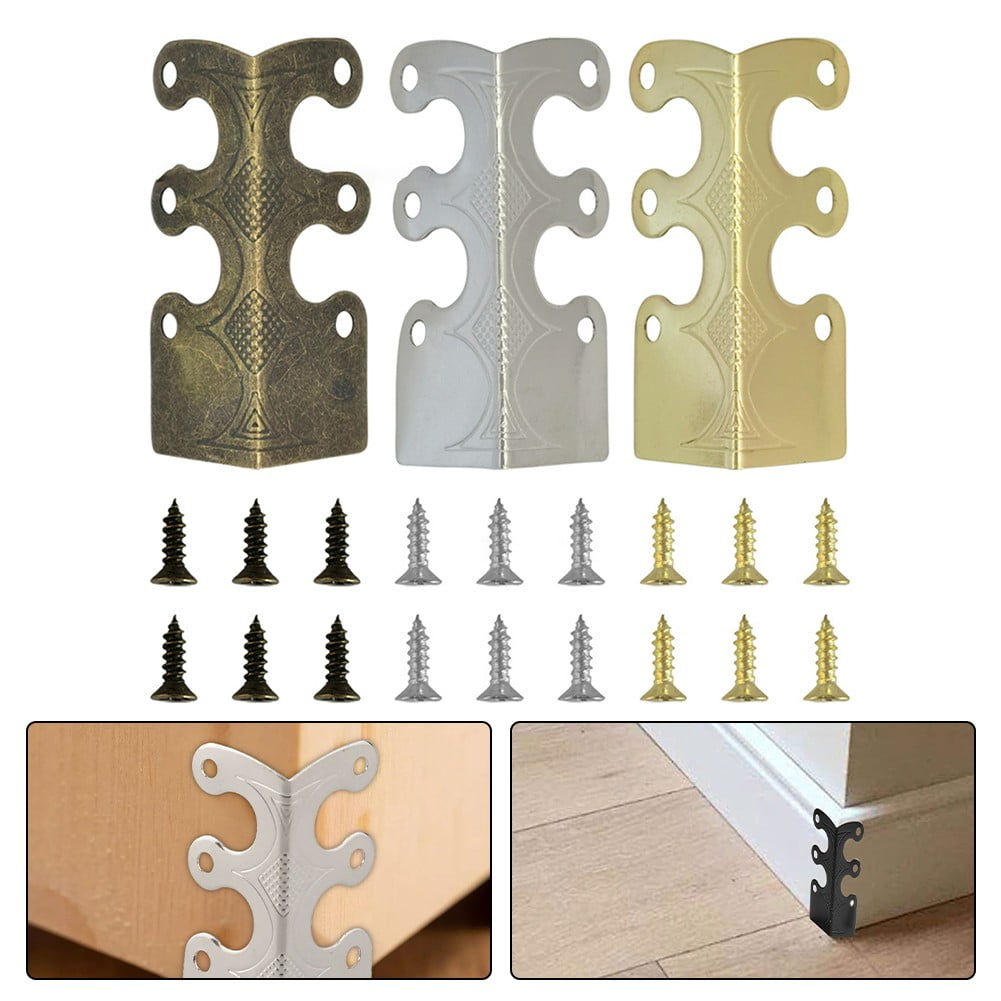 Corner Protectors Vintage Metal Corner Protectors 6 Pcs For Stylish Baseboard Black 12Pcs Smile Home Silver 18Pcs