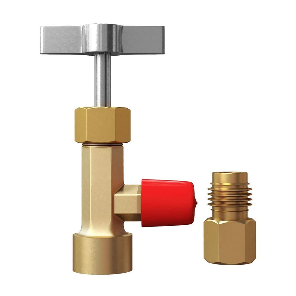 R134A A/C Can Tap With Tank Adapter For 1/4" And 1/2" Ac Charging Hoses 1/2'' Acme Female 1/4'' Sae Male For Direct Connection As Shown