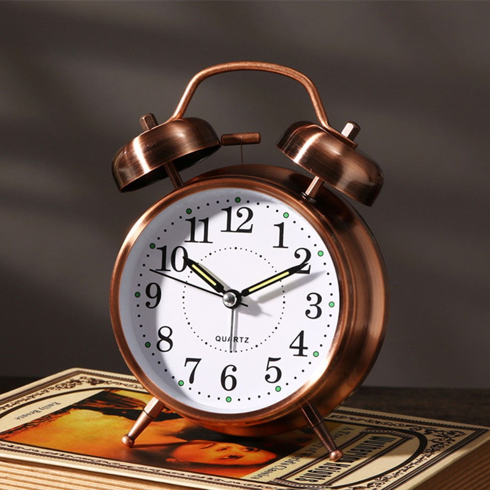 Luolandi 1x Bedside Alarm Clock with Twin Bell Vintage Battery Analogue Quartz Loud Alarm Vronze Copper