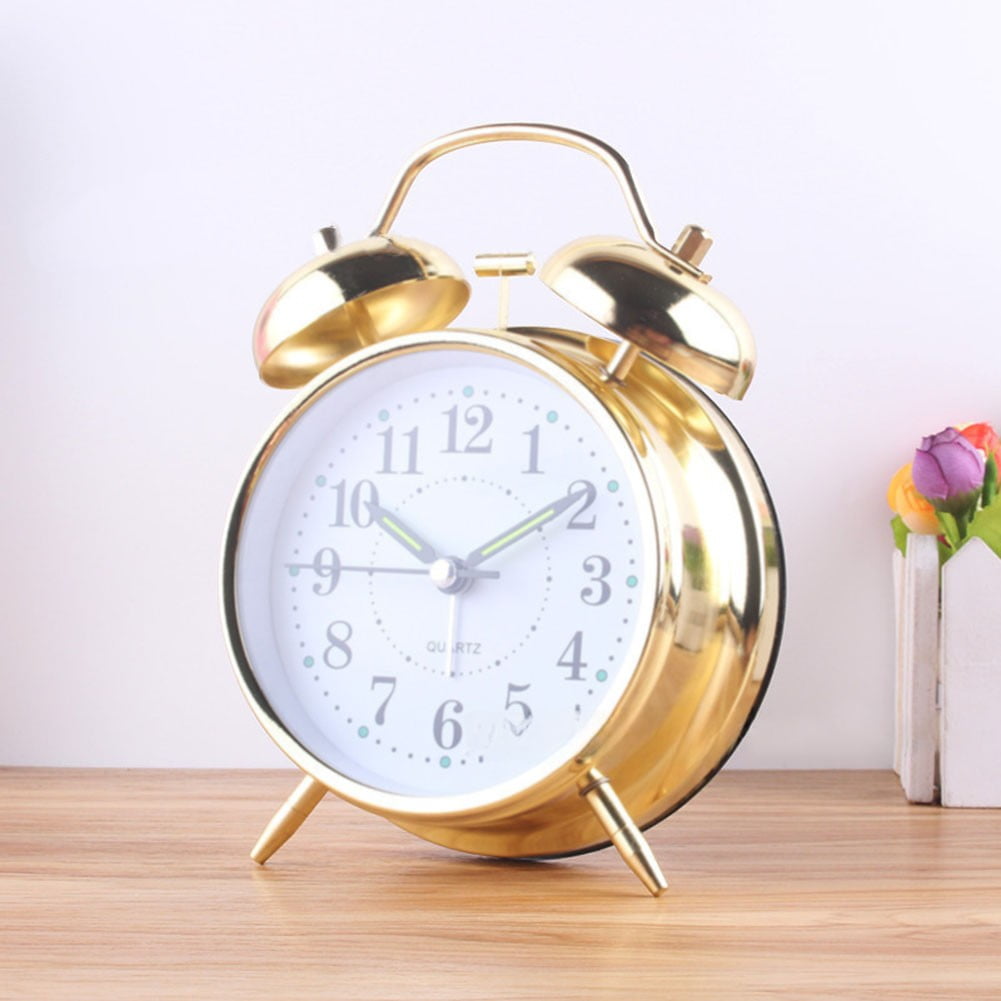 Luolandi 1x Bedside Alarm Clock with Twin Bell Vintage Battery Analogue Quartz Loud Alarm Vronze Copper