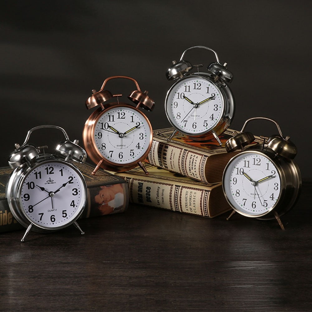 Luolandi 1x Bedside Alarm Clock with Twin Bell Vintage Battery Analogue Quartz Loud Alarm Vronze Gold