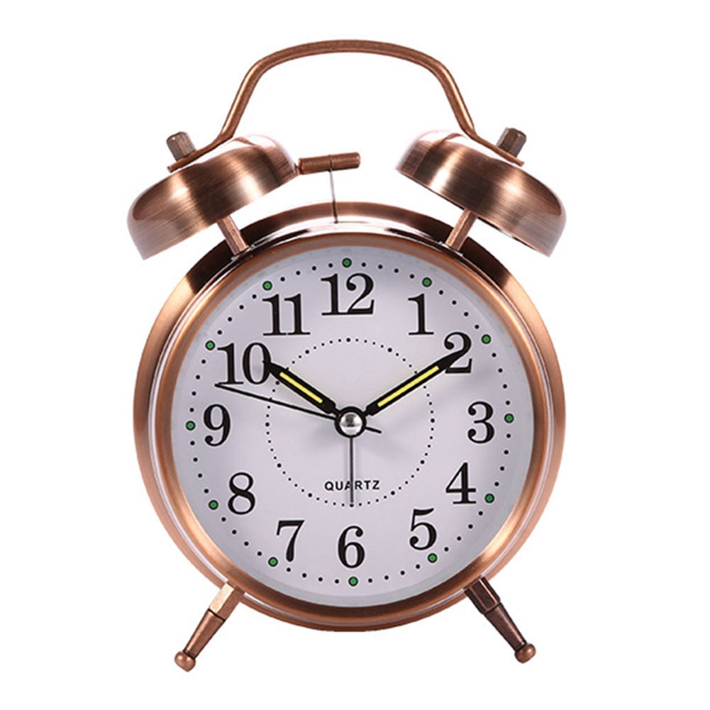 Luolandi 1x Bedside Alarm Clock with Twin Bell Vintage Battery Analogue Quartz Loud Alarm Vronze