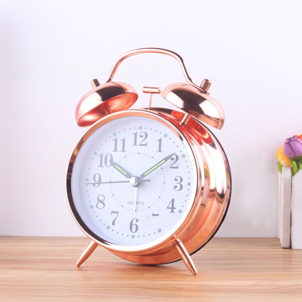 Luolandi 1x Bedside Alarm Clock with Twin Bell Vintage Battery Analogue Quartz Loud Alarm Vronze