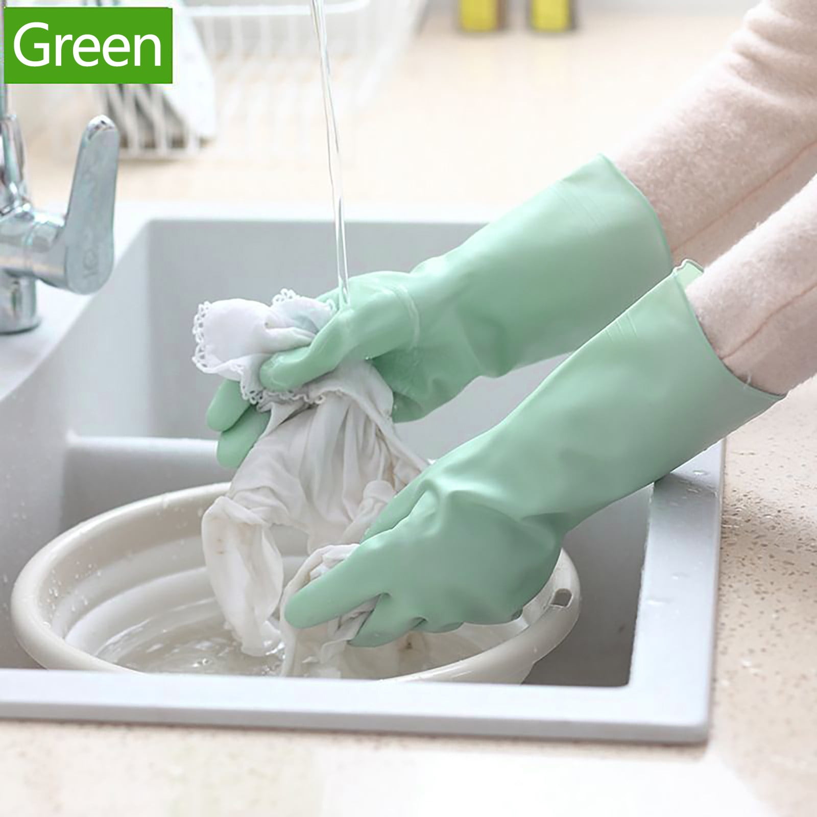 1 Pairs Rubber Gloves for Dishwashing Cleaning, Cotton Lined Household Gloves, Waterproof Gloves for Kitchen Bathroom, Reusable Gloves, Food Grade Non-Slip Household Kitchen Gloves Mint Green,L