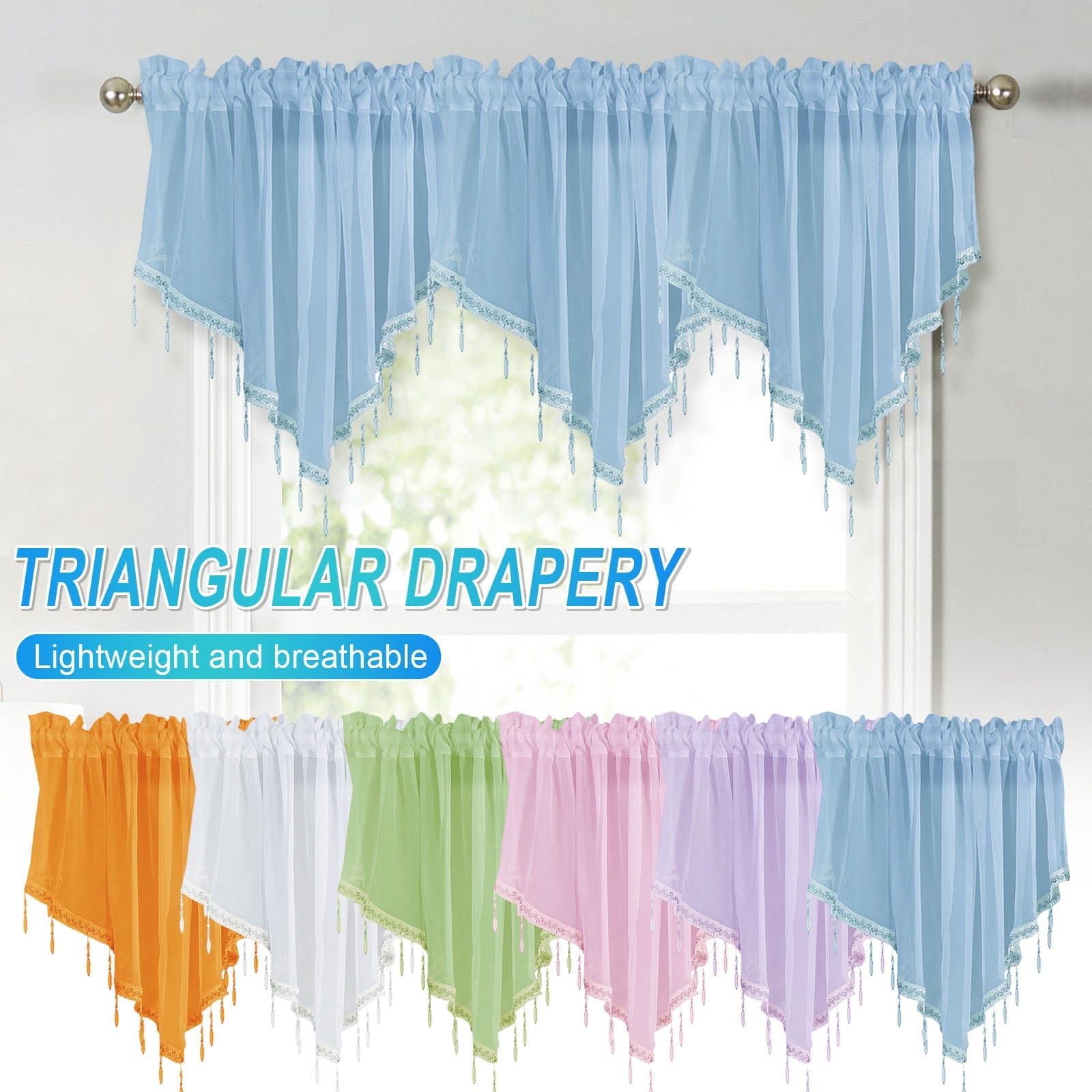 Sheer Beaded Semi Voile Solid Vintage Valances Rod Pocket Curtains for Window Garden Bedroom Kitchen Cafe Farmhouse