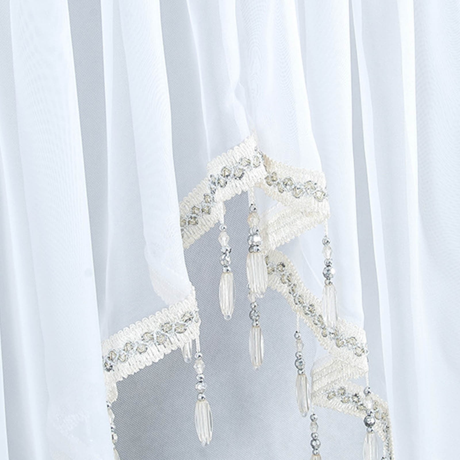 Sheer Beaded Semi Voile Solid Vintage Valances Rod Pocket Curtains for Window Garden Bedroom Kitchen Cafe Farmhouse