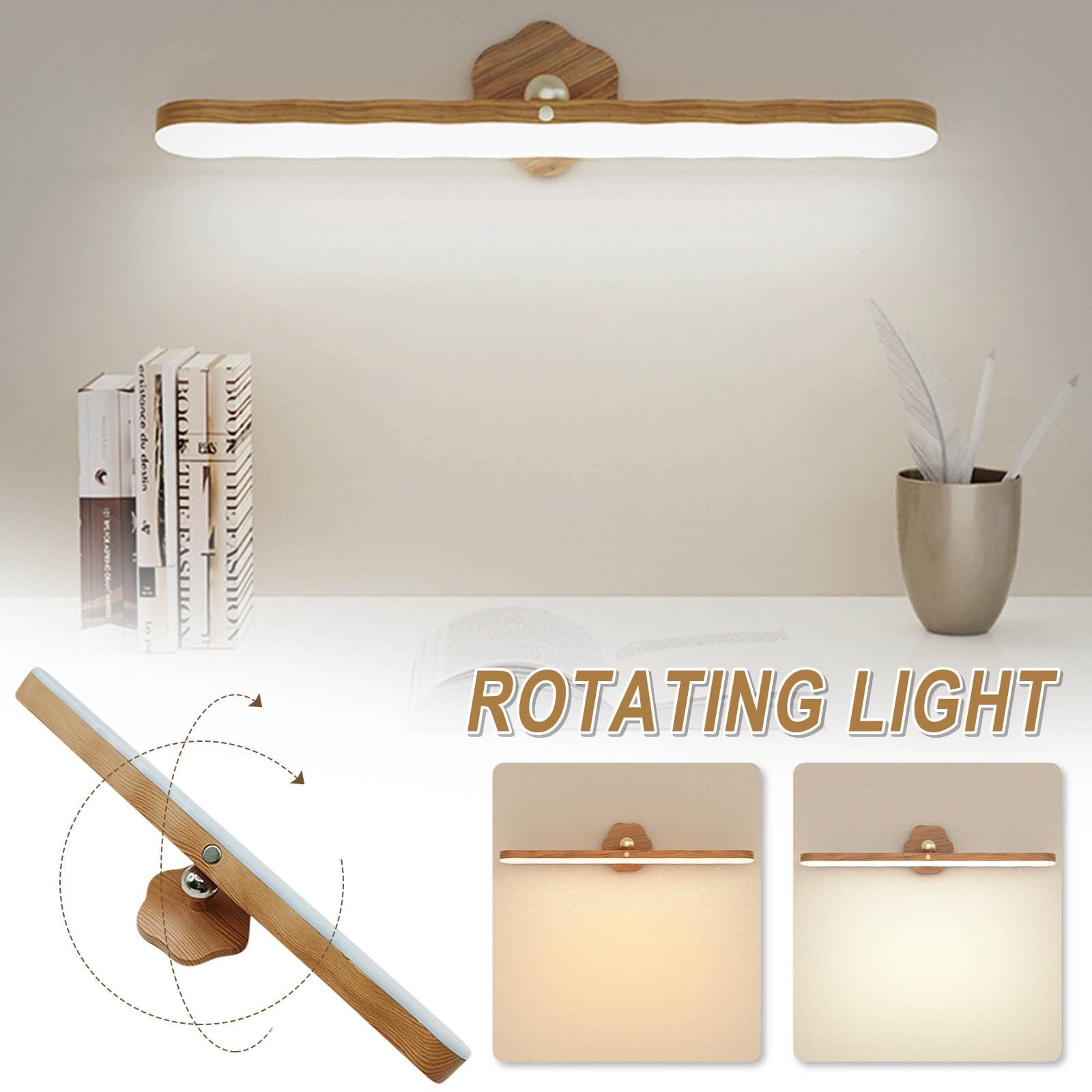 Wall Lights for Bedroom Battery Operated Wall Sconce Lamp Vanity Light Magnetic Wooden Wireless Rechargeable Wall Lights