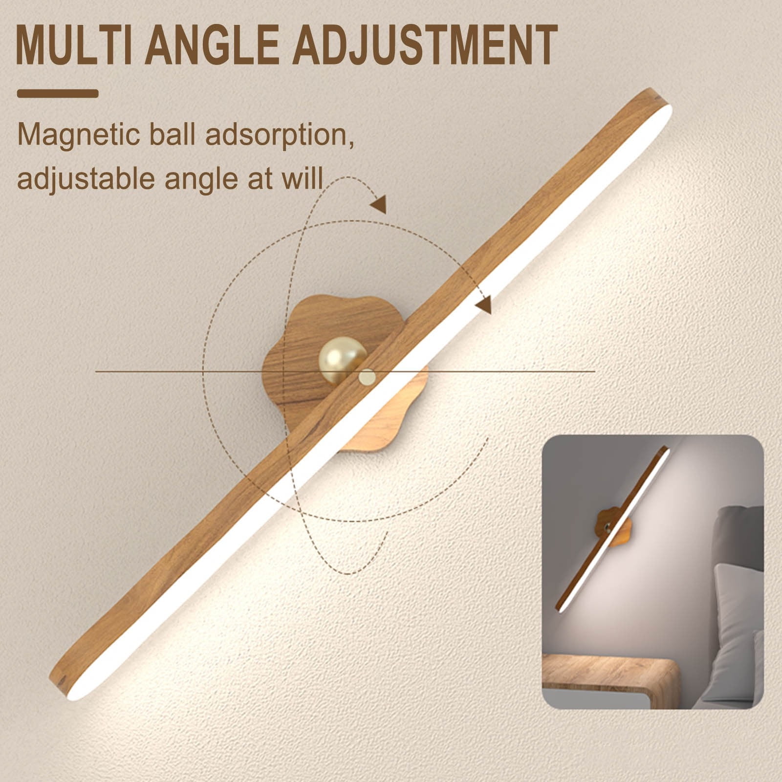 Wall Lights for Bedroom Battery Operated Wall Sconce Lamp Vanity Light Magnetic Wooden Wireless Rechargeable Wall Lights