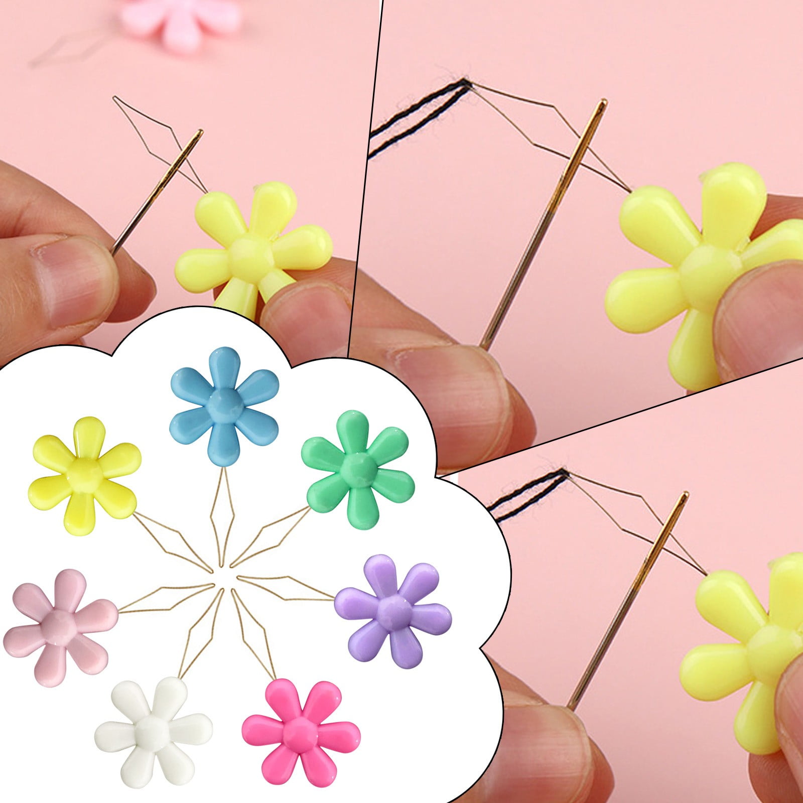 CGZQFEI Embroidery Needle Threader Tool Plastic Flower Head Sewing Machine Needle Threader for Hand Sewing Cross Stitch Craft Knitting Quilting (Mix Colors) One Size Mix Colors