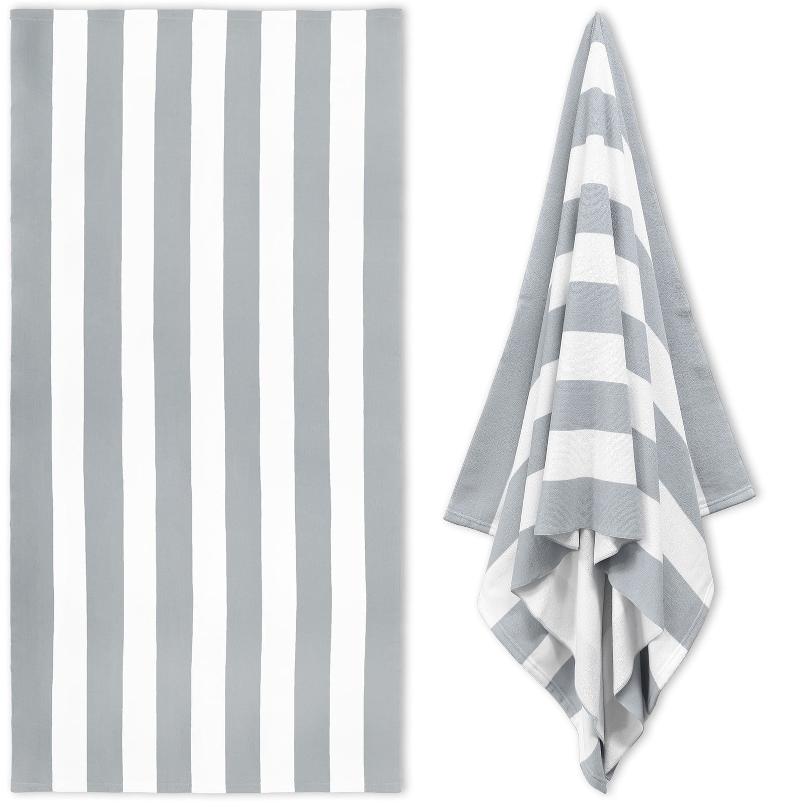Large Oversized Beach Towel - Big Size Cotton 35 x 70 Inch Striped Pool Towel, Large Cabana Soft Swimming Towel for Adult Men Women, (Light Blue) 35" x 70" Grey