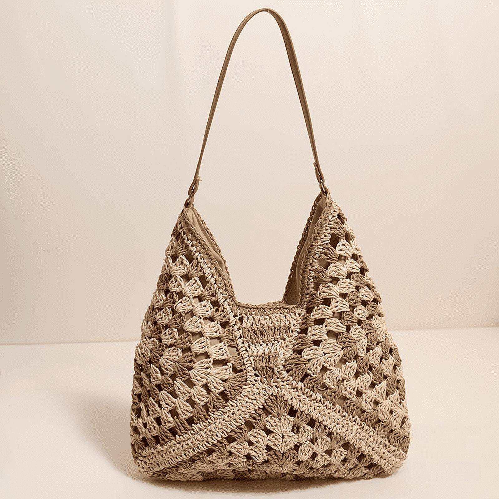 Straw Beach Bag for Women Summer Woven Beach Tote Bag Shoulder Handbags Boho Bag, (Black) 14.96x10.63 14.96" x 10.63" Black