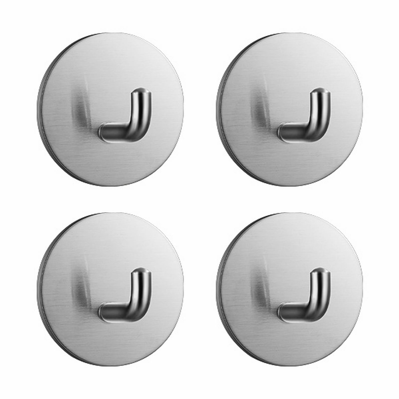 Adhesive Hooks Heavy Duty Waterproof in Shower Hooks for Hanging Loofah, Towels Clothes for Bathroom Removable Stainless Steel Brush Nickel Adhesive Wall Hooks 4 Pcs (Sliver) 1.8x1.8 1.8" x 1.8" Black
