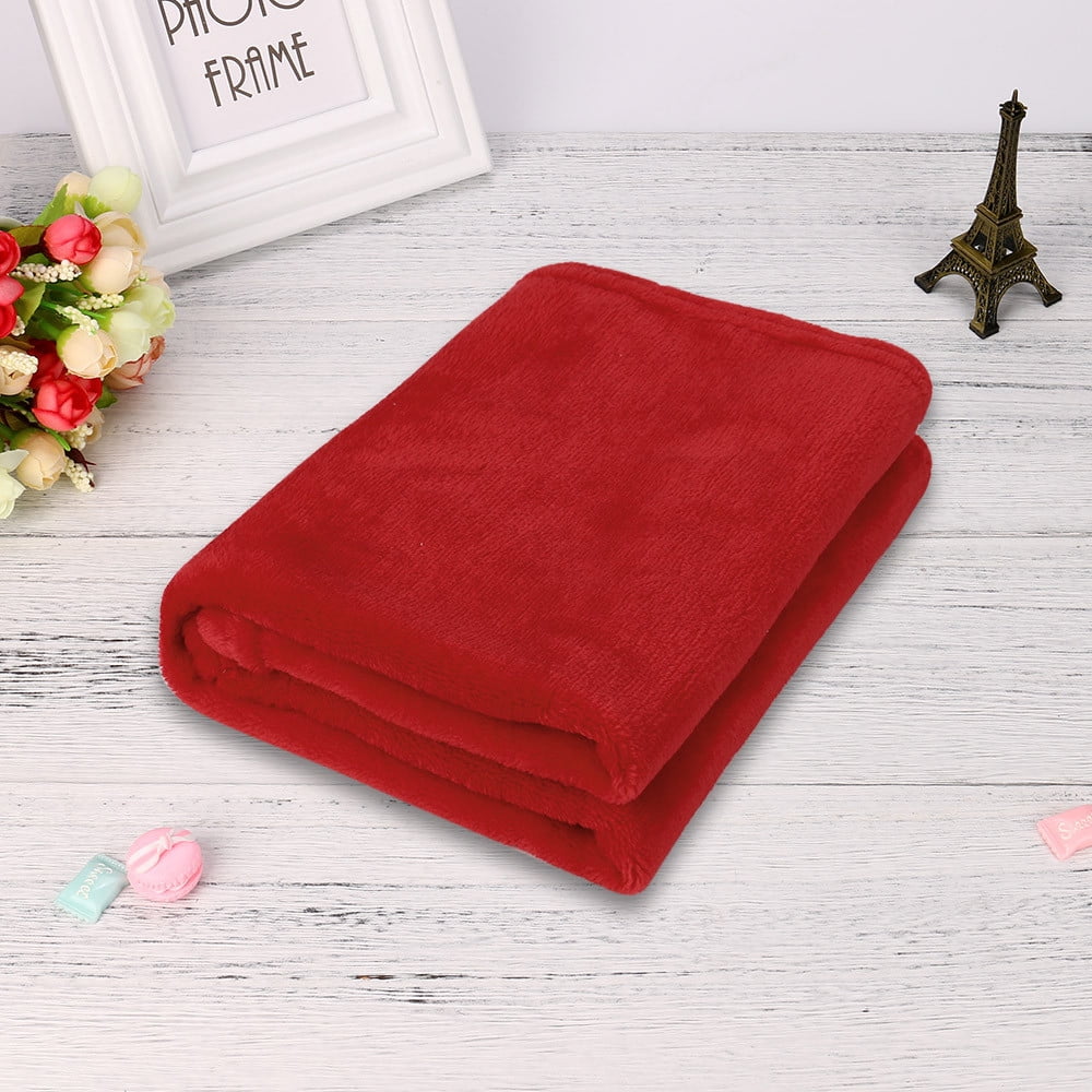 50X70CM Fashion Solid Flannel Blanket - Soft Warm Coral Plaid Throw for Kids