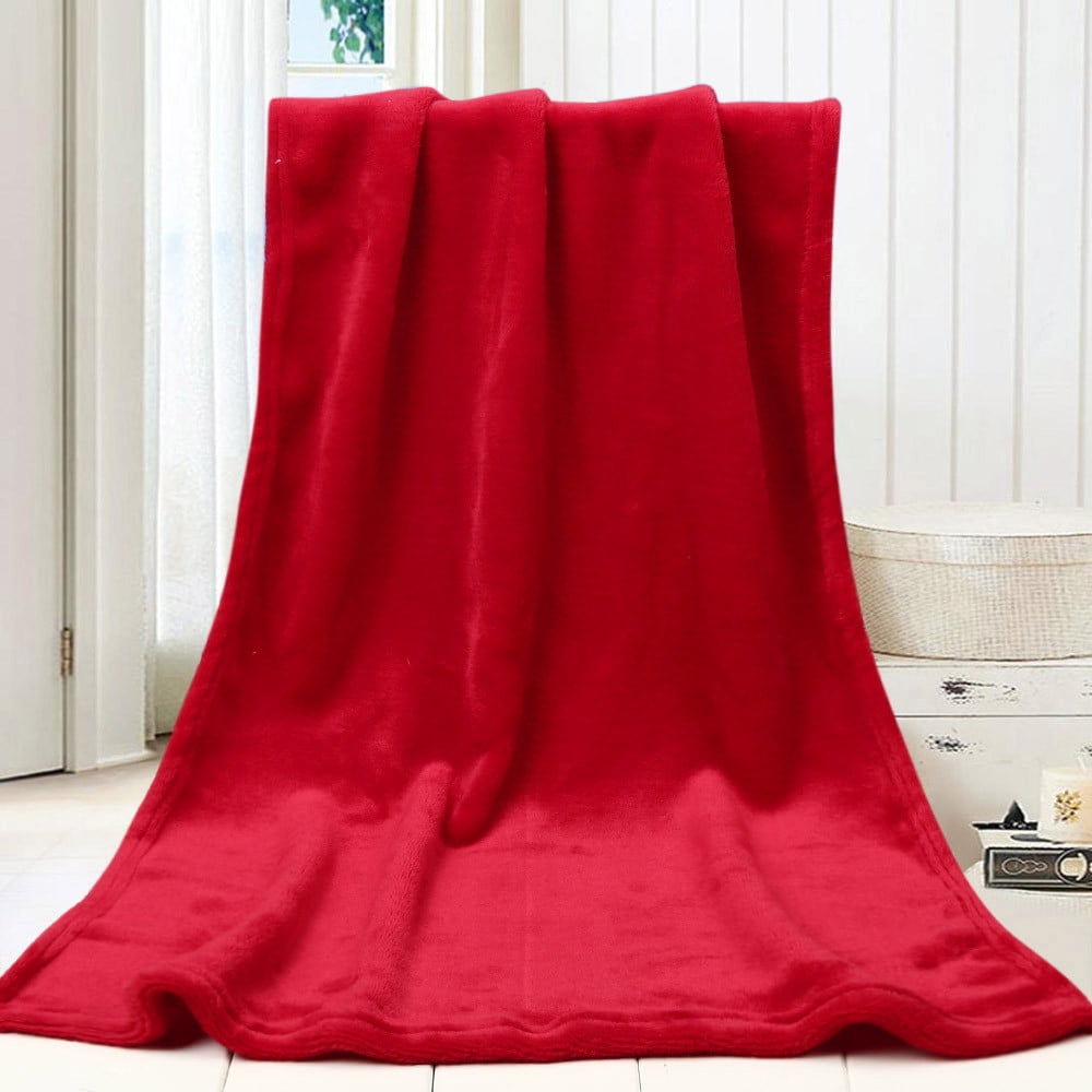 50X70CM Fashion Solid Flannel Blanket - Soft Warm Coral Plaid Throw for Kids