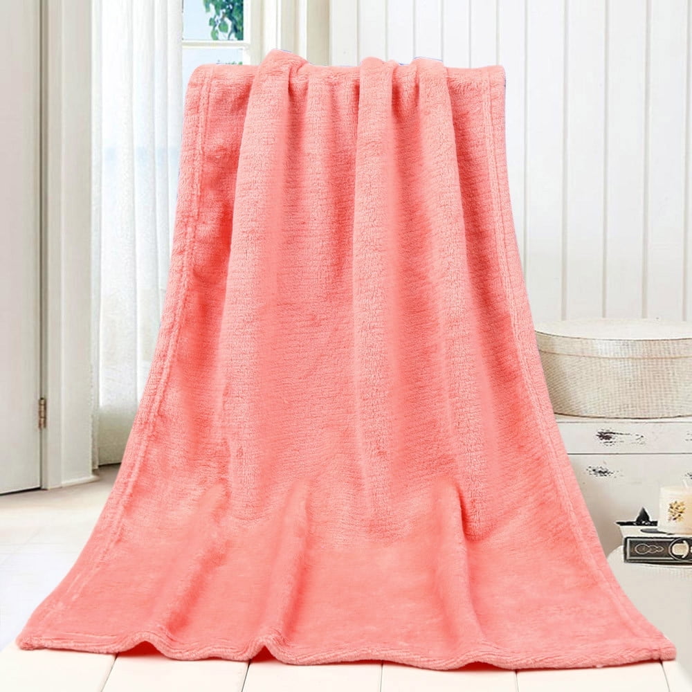 50X70CM Fashion Solid Flannel Blanket - Soft Warm Coral Plaid Throw for Kids