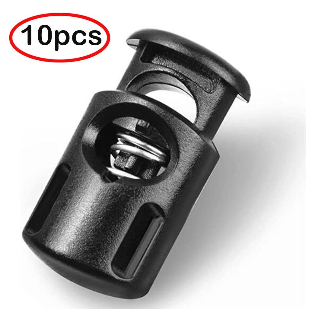 10 PCS Plastic Spring Cord Locks for Drawstring, Paracord Toggle Stopper Clasp Elastic Shoeslace Lock Sweatpants Hoodie String Clips Bungee Swim Goggles Gloves String Lock Replacement(Purple) Black(100PC)