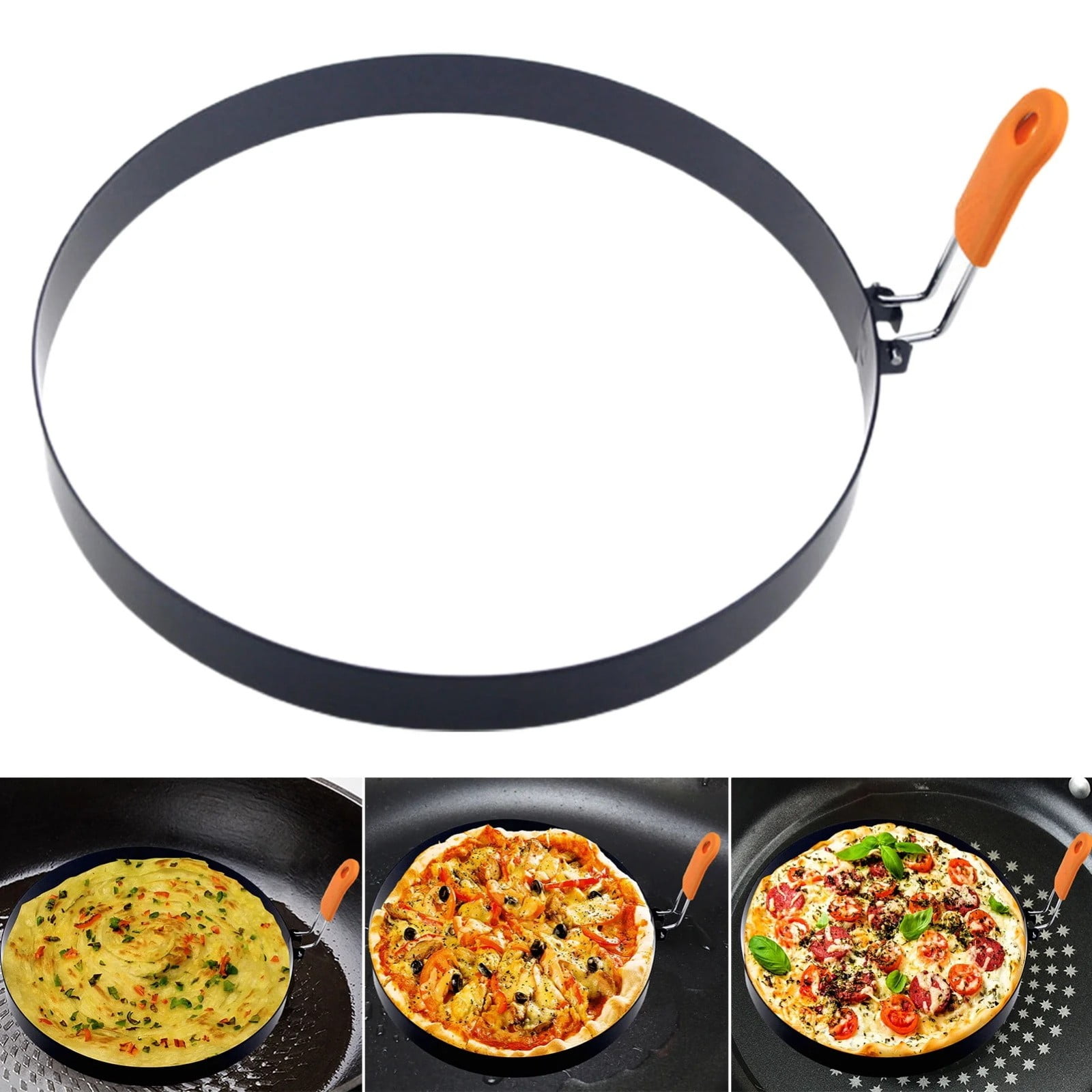 7.87" Omelette Ring for Griddle, Large Stainless Steel Griddle Omelet Rings, Non-Stick Pancake Egg Ring, Round Omelette Rings Omelet Mold, Muffin Mold Silicone Handle, 1 Pcs 7.87" Black