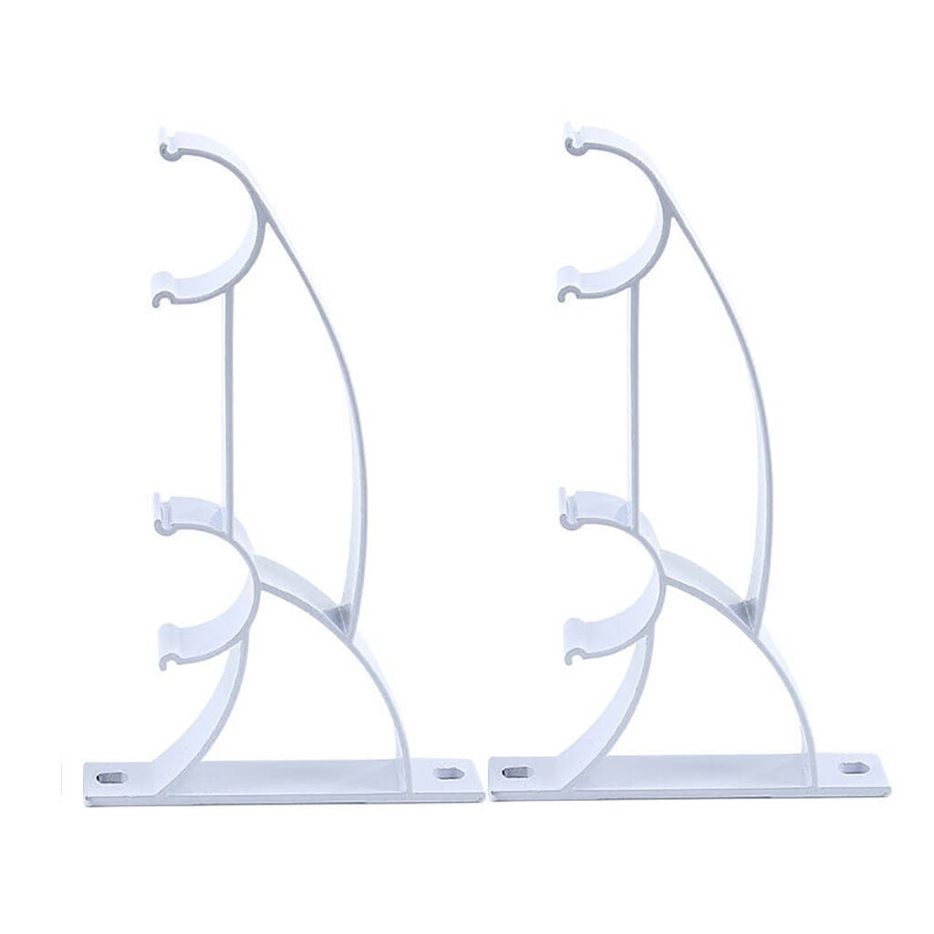 Curtain Rod Bracket, Double Curtain Rod Holder, Heavy Duty Curtain Rod Brackets, Drapery Wall Rods Bracket Holders, Curtain Rod Hooks for 1in Curtain Rods, 2 Pack, 5.12x3.15x0.79 5.12" x 3.15" x 0.79" White