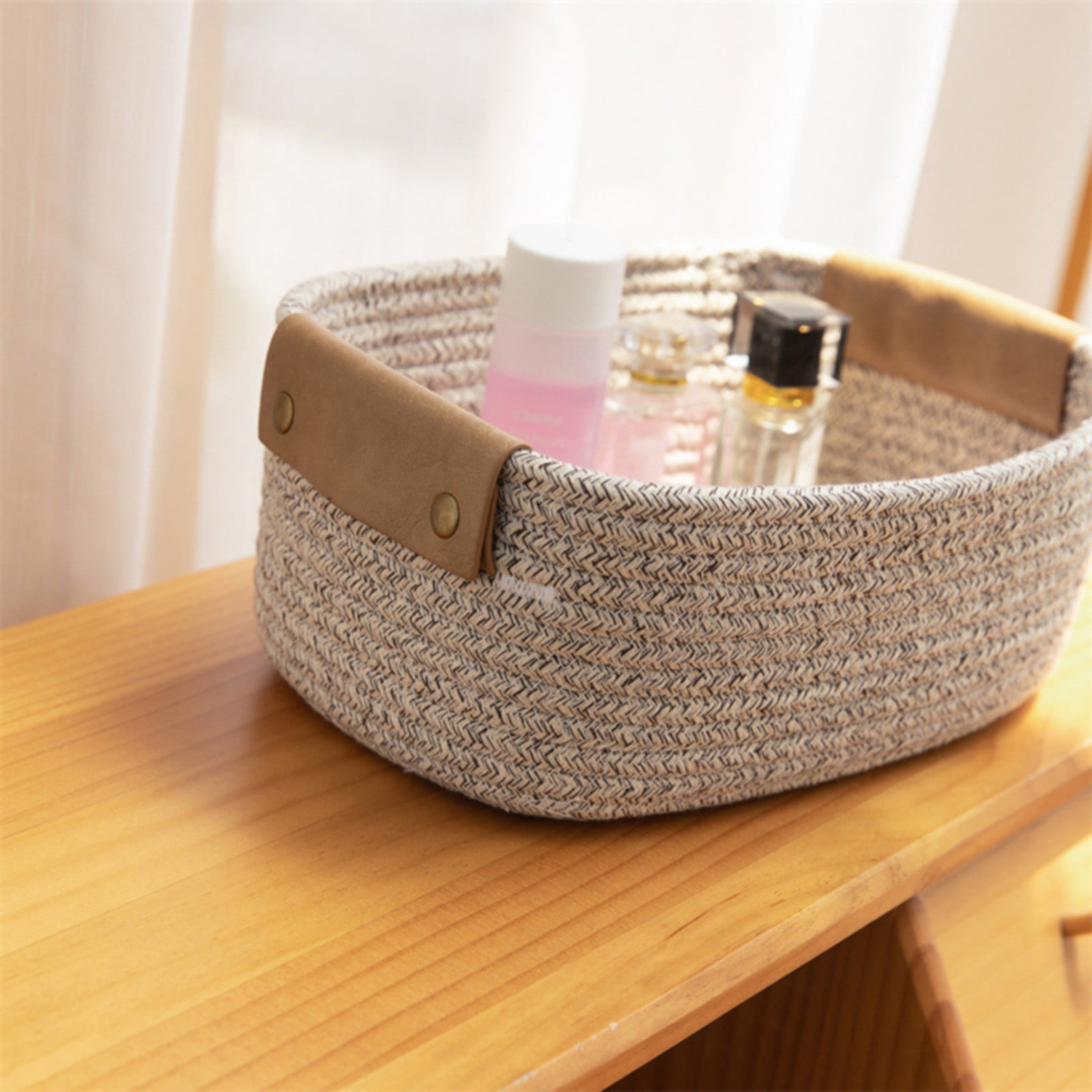 Small Cat Ears Toy Organizer, Woven Cotton Rope Basket, Decorative Nursery Bins & Boxes Gift Basket Empty for Pet Toy Storage, 1 Pcs, 7.8x3.93 11.02" x 8.66" x 4.33" Coffee