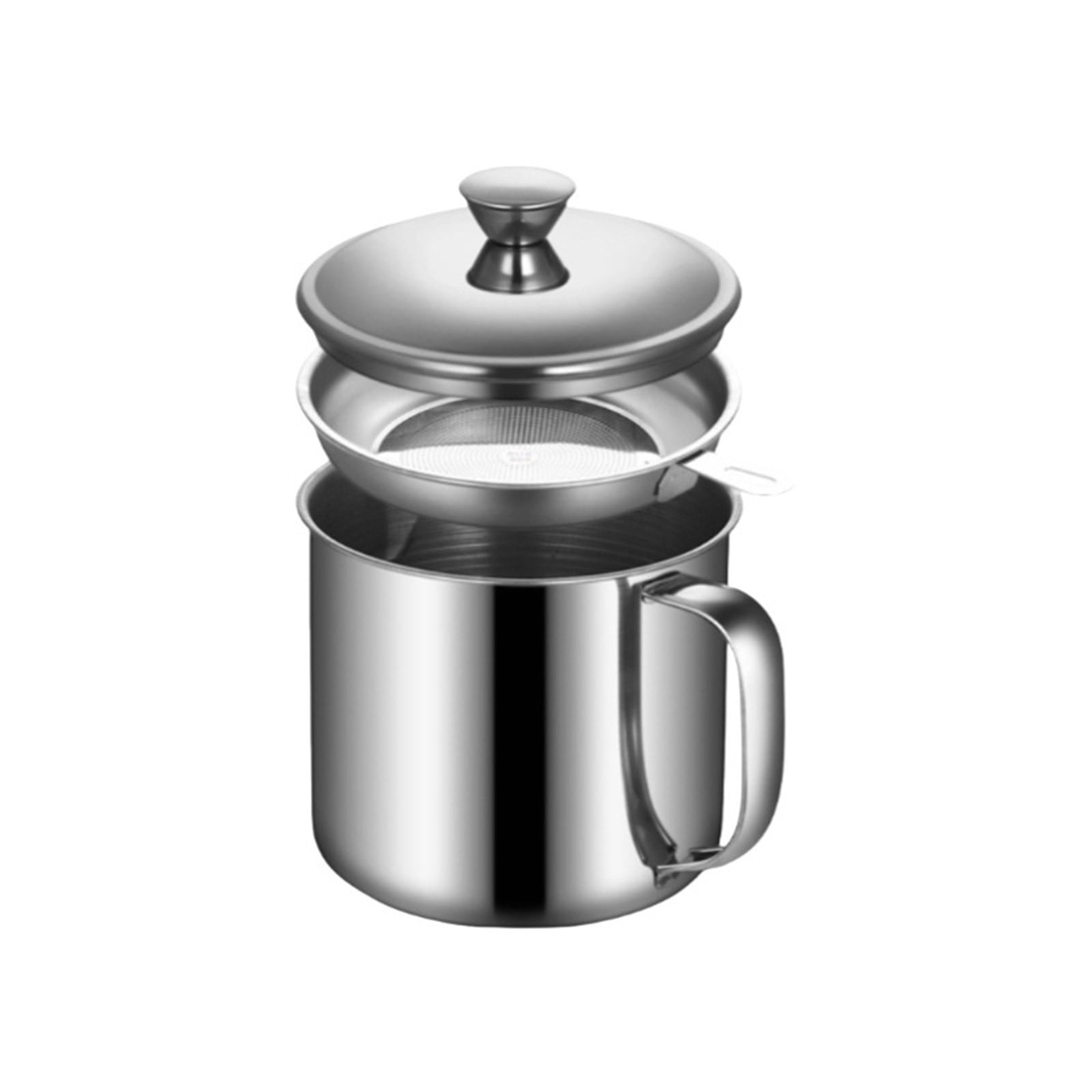 Bacon Grease Container With Strainer, Stainless Steel Oil Container, Pot Fat Storage With Lid, Easy Grip Handle Suitable For Storing Frying Oil And Cooking Grease, 1 Pcs, 5.3 Inches 5.3" Silver