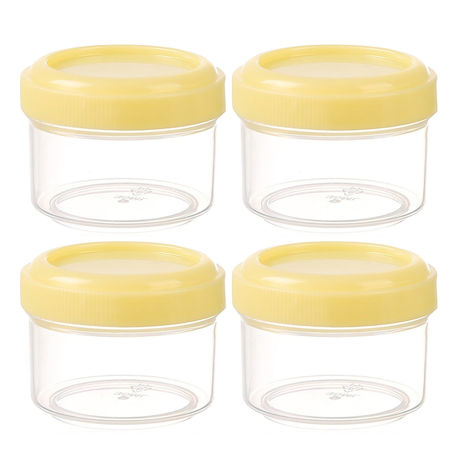 4Pcs Clear Plastic Jars With Lids,Small Plastic Storage Jars With Screw On Lids,Mini Wide-Mouth Refillable Storage Containers,Empty Round Containers For Candy,Beads,Lotion,Food Storage,Purple Yellow