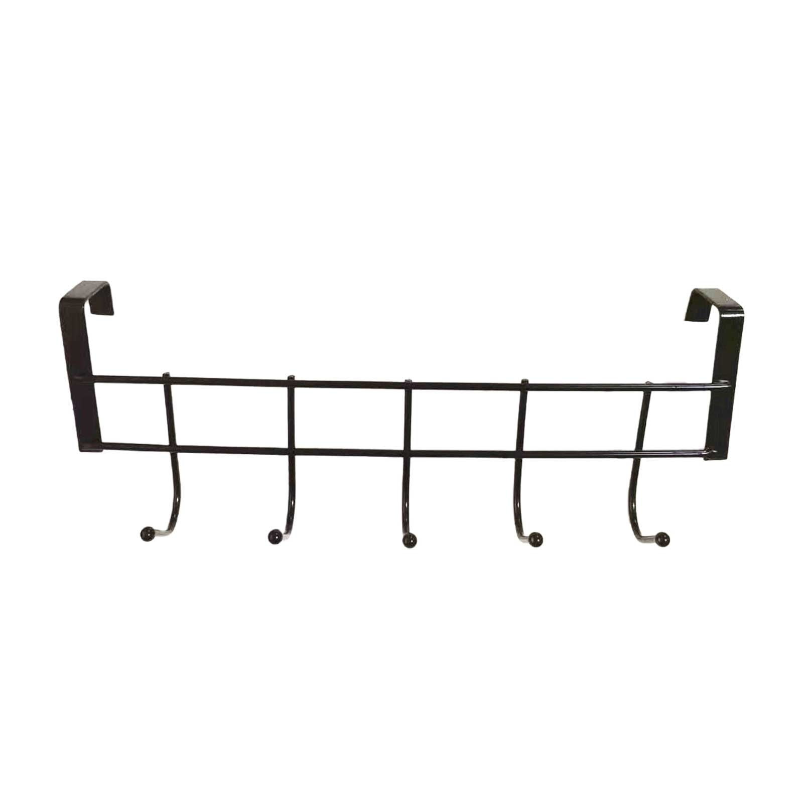 Over The Door Hooks For Hanging, Over The Door Hanger, Over The Door Organizer,Over The Door Towel Rack For Bathroom With 5 Coat Hooks, Bathroom Towel Holder Towels Hanger,Bedroom Door Hooks,(Black) Black-2PCS