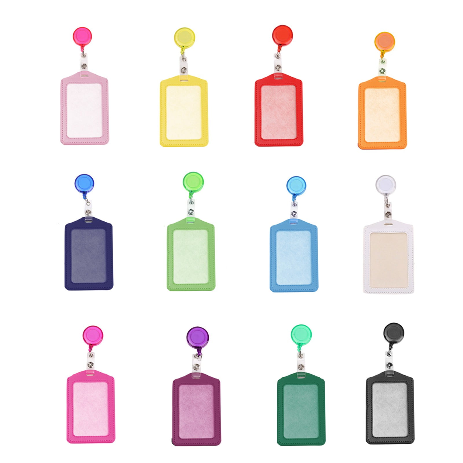 12 Sets Heavy Duty Badge Holders,Retractable Badge Reels Multicolor Name ID Card Holder,PU Leather Business Badge Holder Decorative with Clip for Nurses, Doctors(Z1-Green) pink