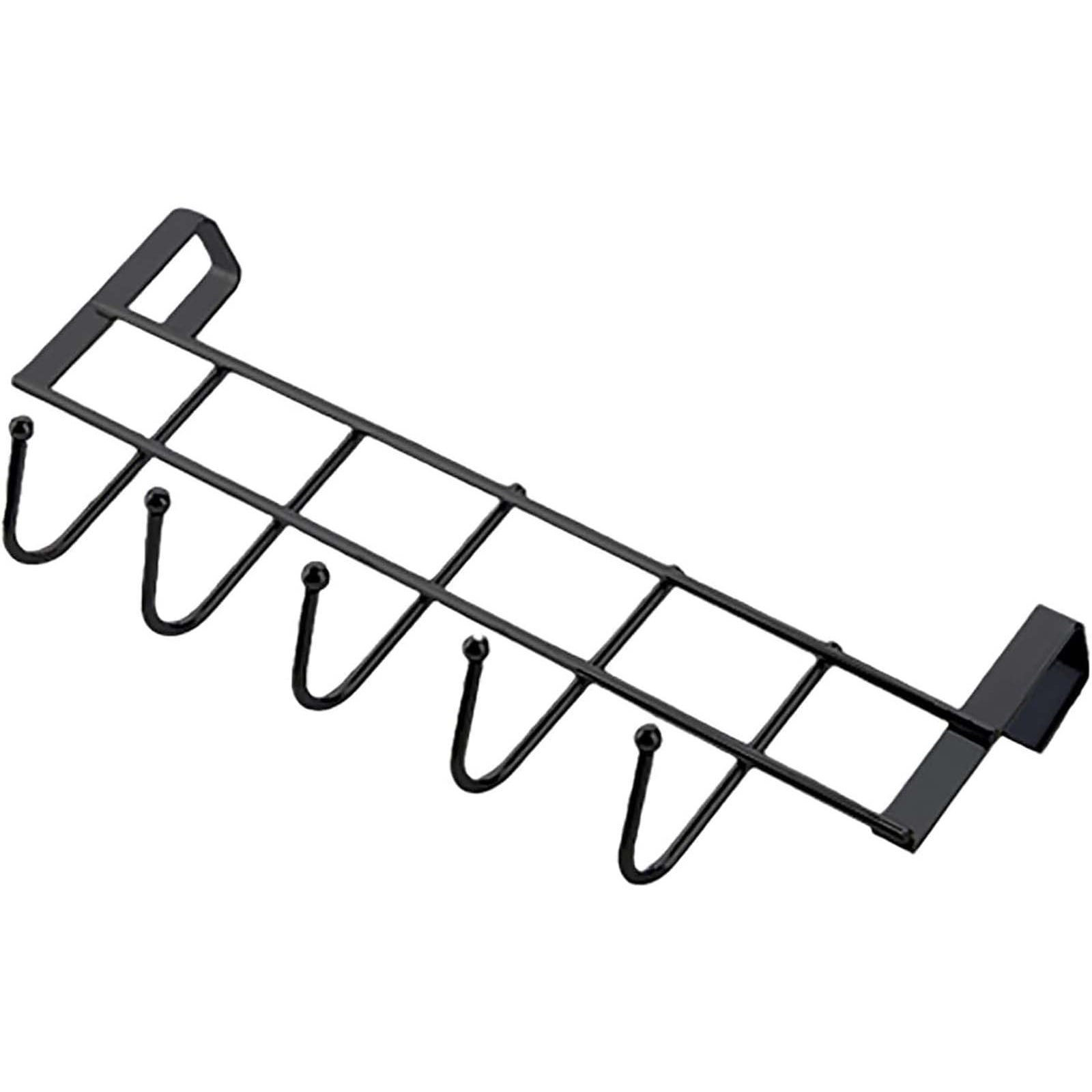 Over The Door Hooks, Door Hanger, Over The Door Towel Rack, Door Coat Towel Hanger Door Coat Rack, No Drilling Metal Hanger with 5 Hooks for Hanging Clothes, Jacket, Hats, 1 Pcs, 9.7x3.5x0.8 9.4" x 3.5" x 1.3" Black