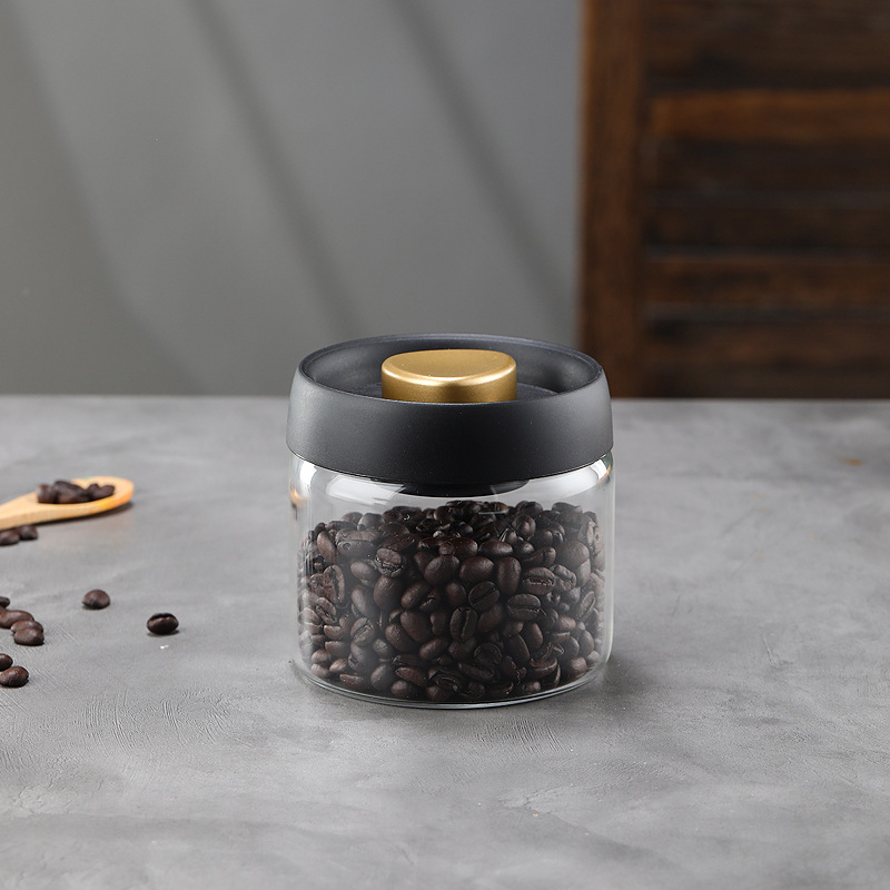 Glass Storage Containers - Storage Tin - Modern, manual vacuum storage tank made of borosilicate glass with moisture-proof lid for kitchen coffee condiments(500ml)