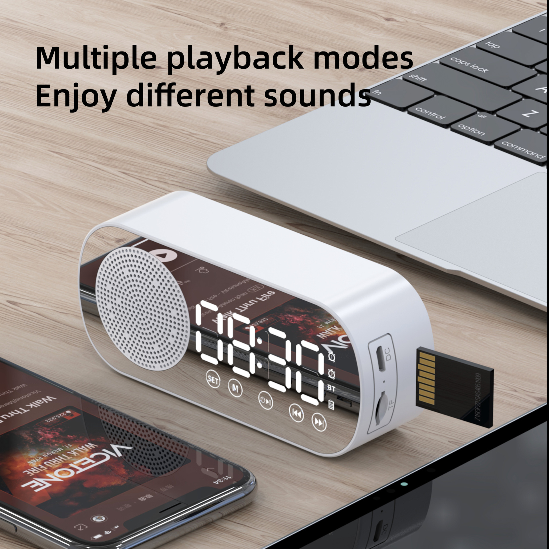 Alarm clock radio - mains powered alarm clock radio - child%27s alarm clock - digital alarm clocks - analog alarm clock - digital alarm clock - digital bedroom alarm clock - Bluetooth speaker - speaker - mirror with light - portable radio - pink - 1 piece