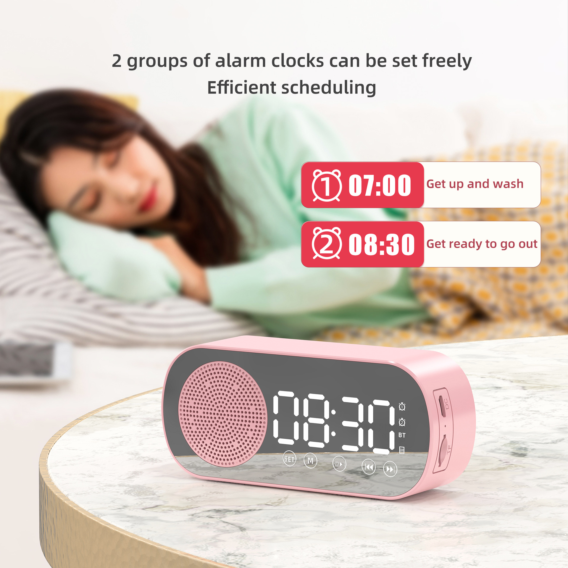 Alarm clock radio - mains powered alarm clock radio - child%27s alarm clock - digital alarm clocks - analog alarm clock - digital alarm clock - digital bedroom alarm clock - Bluetooth speaker - speaker - mirror with light - portable radio - Black - 1 piece