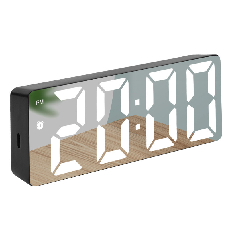 Alarm Clock for Children - Digital Alarm Clock - Time Memory - Voice Control - Adjustable Brightness - LED Mirror Display - with Type-C Interface - 12/24 Hour Display - Perfect for Deep Sleepers - Black Alarm Clock for Children - Digital Alarm Clock - Time Memory - Voice Control - Adjustable Brightness - LED Mirror Display - with Type-C Interface - 12/24 Hour Display - Perfect for Deep Sleepers - Black