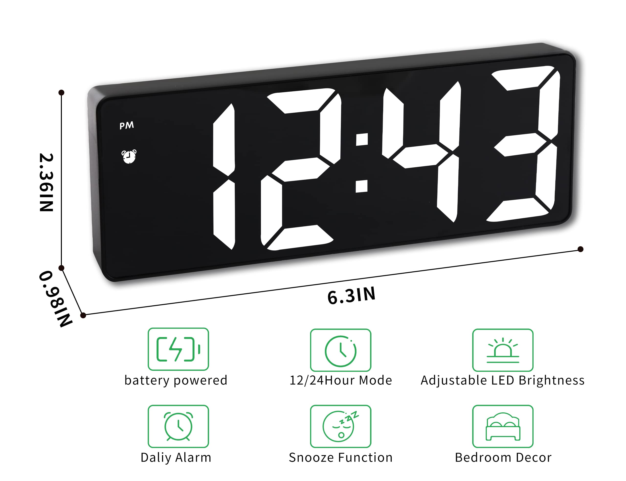 Alarm Clock for Children - Digital Alarm Clock - Time Memory - Voice Control - Adjustable Brightness - LED Mirror Display - with Type-C Interface - 12/24 Hour Display - Perfect for Deep Sleepers - Black