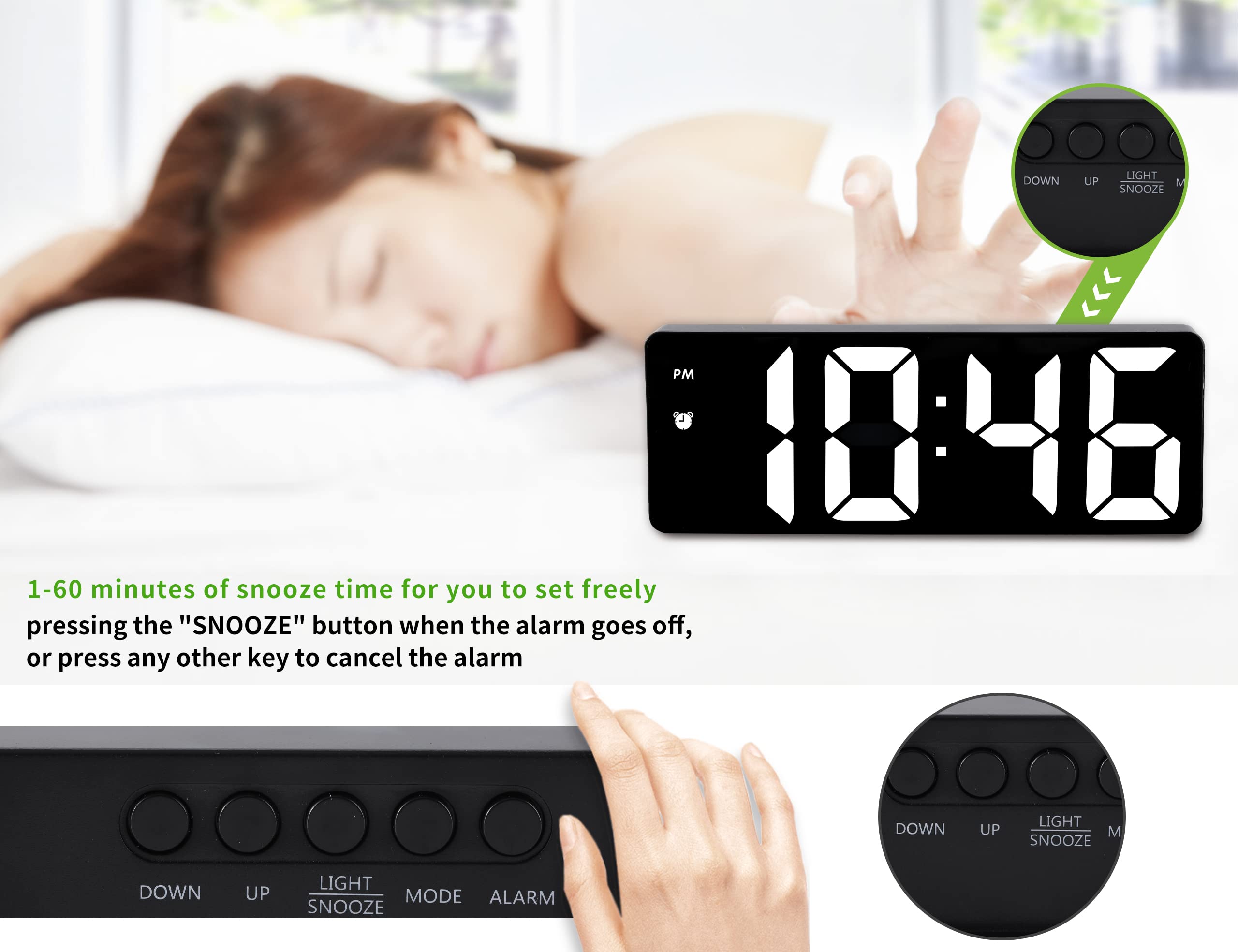 Alarm Clock for Children - Digital Alarm Clock - Time Memory - Voice Control - Adjustable Brightness - LED Mirror Display - with Type-C Interface - 12/24 Hour Display - Perfect for Deep Sleepers - Black