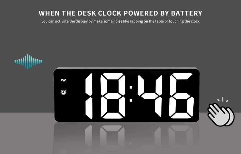 Alarm Clock for Children - Digital Alarm Clock - Time Memory - Voice Control - Adjustable Brightness - LED Mirror Display - with Type-C Interface - 12/24 Hour Display - Perfect for Deep Sleepers - Black