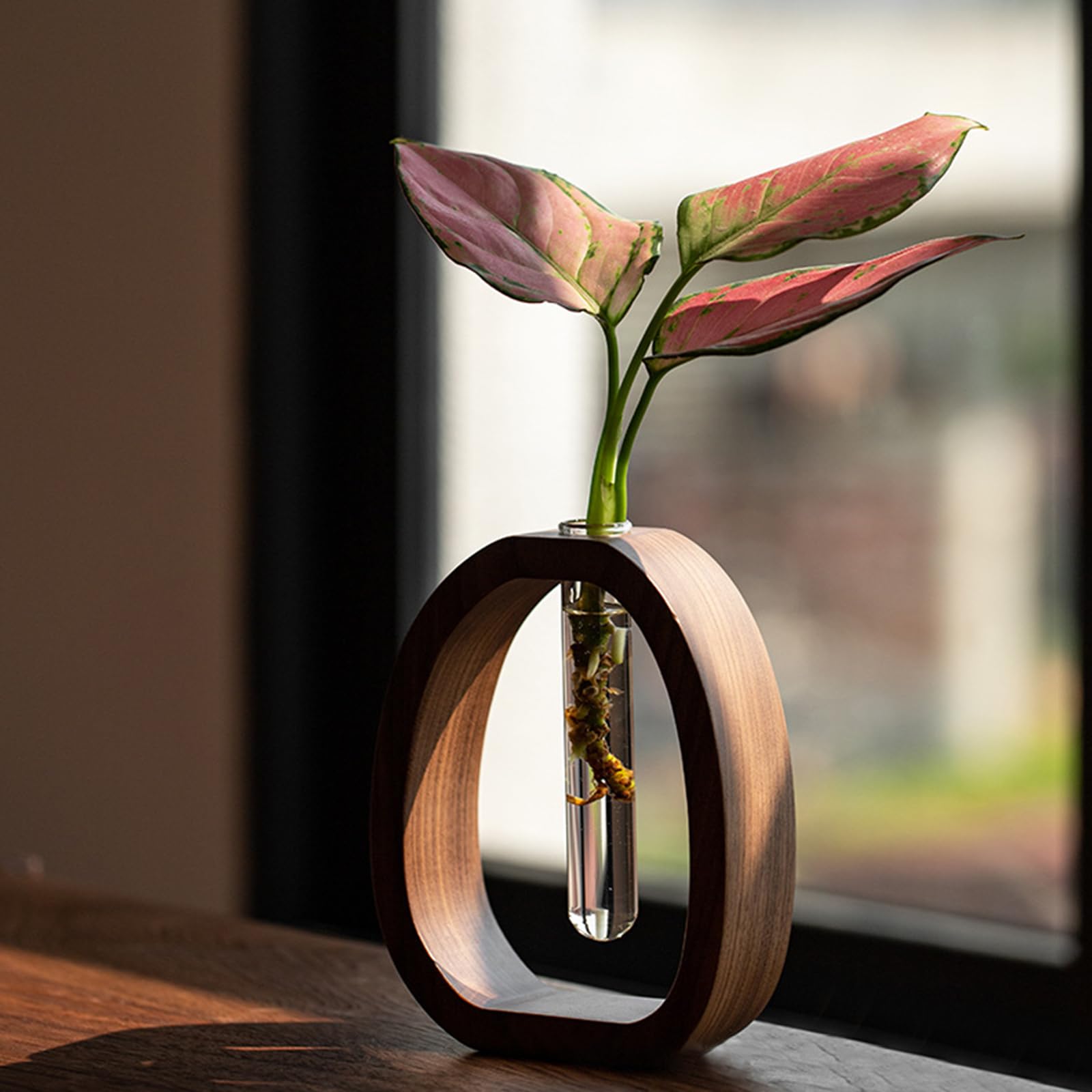 Plant Cutting Station - Flower Vase - Test Tube Vase - Hydroponics - Cutting Holder - Glass Vase - Table Decoration - Wooden Stand - Home Accessories - Dried Flowers - Vintage - Plant Stand - Brown - 1 Piece